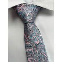 Gravata Kashmir Semi Slim  Rosa e Azul Claro - 2400 Fios