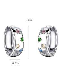 1 对时尚甜美风格彩色锆石星形耳钉，采用简约设计，适合女孩的日常佩戴和礼物，镀银铜耳环，独特酷炫的街头风格女士耳饰 - 銀色 - 查看 3