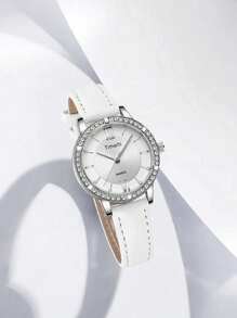 1pc Women Elegant Minimalist Fashion Leather Band Quartz Watch, Suitable For Daily Wear Or As Gift - Silver - View 10