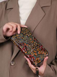 Vintage Embossed Flower Elegant Decorative Leather Clutch With Card Slots & Coin Pouch Random Color For Women Wallet Purse Wallet Long Wallet - Multicolor - View 5