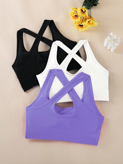 Women Criss Cross Strap Sports Bras, Backless Yoga Fitness Workout Tank Tops Bustier Bras view 2