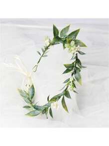 1pc Green Leaf & Flower Crown, Eucalyptus Floral Headpiece, Bridal Hair Accessory Valentines