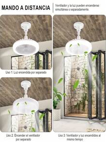 Ventilador de techo con luz LED giratoria para el hogar, boca de rosca E27, luz de ventilador de techo de tres colores para sala de estar, control remoto, luz de ventilador de dormitorio de 30W, puede agregar tabletas de aromaterapia, purificar el aire, enfriar y disipar el calor - Blanco - Ver 8