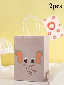 2/4/12pcs Kraft Paper Bags With Handles, Cartoon Animal Designs (Elephant, Monkey, Lion, Giraffe), Suitable For Gift Packaging, Party Favors, Retail Stores, Wedding Decorations, Birthdays, Valentine's Day, Reusable Shopping Bags - Multicolor - View 1