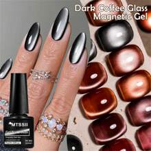 咖啡棕色月光猫眼凝胶指甲油，玻璃磁性猫眼凝胶指甲油，适合秋冬季节，可卸UV LED凝胶指甲油，美甲DIY，适合家庭和美甲沙龙使用