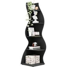 Rustic 5-Tier Wall Corner Bookshelf, Stylish Corner Small Bookcase Storage Rack Plant Stand With Unique Shape For Living Room, Home Office (1PC, Brown) - Black - View 1