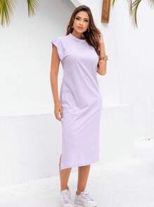 WOMEN'S MIDI DRESS 100% PREMIUM COTTON COMFORTABLE - Màu Lilac Tím - Xem 3