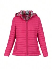 Pufferjacke für Damen, gesteppt, leicht gepolstert, Kapuze, verstaubarer Luftpolstermantel - Pink - Übersicht 2