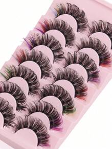 CMAYOME 7 对多色迷人女士睫毛，长度从 7 毫米到 21 毫米，狐狸十字形细长款 3D 纤维睫毛 - 卷曲、浓密、柔软、浓密、蓬松、自然 3D 效果、轻盈、亲肤、轻松眼妆，适合拍摄化妆、舞台化妆、T 台化妆、节日化妆、可重复使用的假睫毛、睫毛、睫毛、假睫毛 - 彩色 - 查看 6