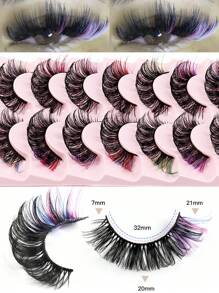 CMAYOME 7 对多色迷人女士睫毛，长度从 7 毫米到 21 毫米，狐狸十字形细长款 3D 纤维睫毛 - 卷曲、浓密、柔软、浓密、蓬松、自然 3D 效果、轻盈、亲肤、轻松眼妆，适合拍摄化妆、舞台化妆、T 台化妆、节日化妆、可重复使用的假睫毛、睫毛、睫毛、假睫毛 - 彩色 - 查看 3