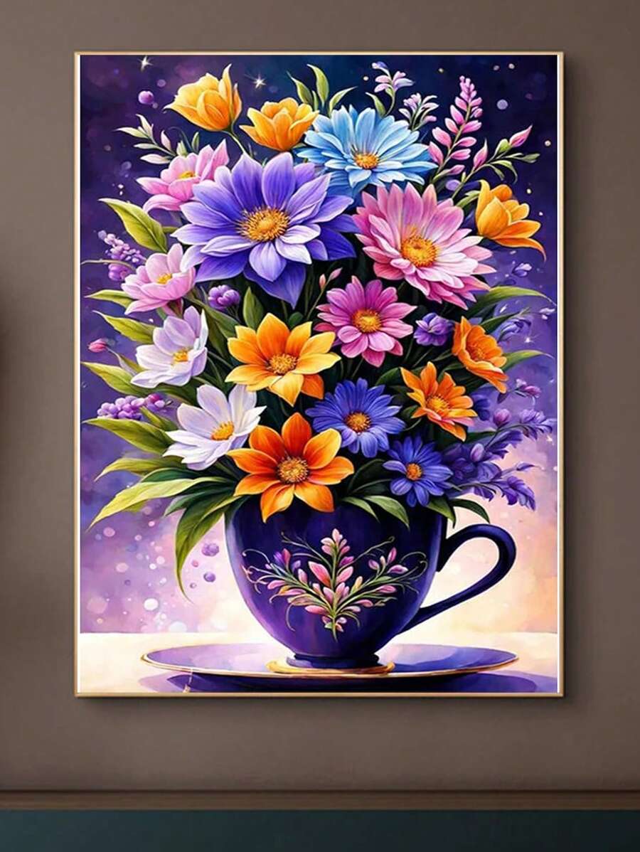 Nuevo Kit de Pintura de Diamantes 5D con ramo de flores, arte floral colorido de diamantes completos DIY mosaico, punto de cruz para decoración de pared del hogar y regalo - Multicolor - Ver 1