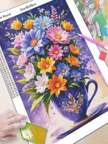 Nuevo Kit de Pintura de Diamantes 5D con ramo de flores, arte floral colorido de diamantes completos DIY mosaico, punto de cruz para decoración de pared del hogar y regalo - Multicolor - Ver 3