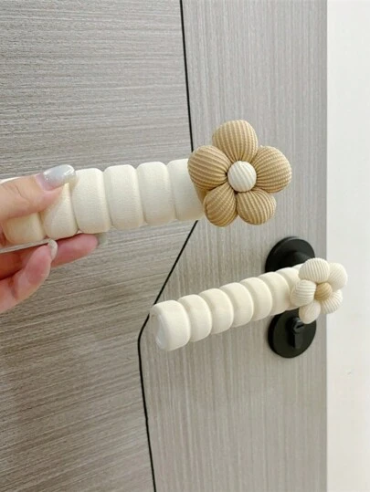 1 或 2 个花卉图案门把手套，米色门把手防撞保护套，有效防止墙壁和门锁损坏，防静电门把手套绝缘，适合闺蜜节、小狗、嘉年华、可爱小物、母亲节礼物、卧室装饰、花园、厨房装饰、夏季、海滩、旅行必备、房间装饰、软萌玩具、毕业季等场合。