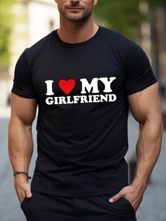 Heren Zomer Korte Mouw Casual T-shirt Met Ronde Hals T-shirt - Veelzijdig & Comfortabel, Hart & Slogan Valentijnsdag Ik Hou Van Mijn Vrouw Ik Hou Van Mijn Vriendin Vriendjesstijl Casual Kleding Voor Lente/Herfst Buiten Sportieve Kleding