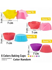 24 Peças, Copos De Muffin De Silicone Coloridos - Forros De Cupcake Reutilizáveis Antiaderentes Em Formatos Redondos, Estrelas, Corações E Flores - Perfeitos Para Assar E Decorar - Utensílios E Acessórios De Cozinha