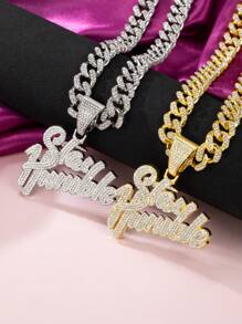 1 Set Hip Hop Pendant Necklace Fashion Jewelry, Thick Letter Design With Rhinestones, Suitable For Daily Wear And Party Accessories - Various - View 4