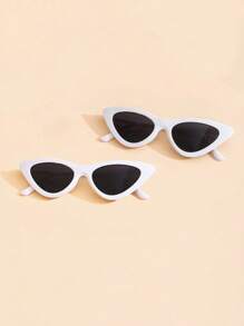 3 件儿童时尚眼镜套装，可爱的粉色心形眼镜，优雅的黑色镜框配银色圆点眼镜，时尚三角形猫眼镜 - 彩色 - 查看 3