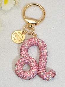 1pc Soft Clay Rhinestone Zodiac Keychain, Pink, Gift For Friends On Valentine's Day - White - View 11