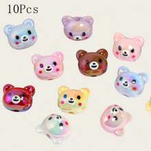 10 pièces de perles acryliques colorées de têtes d'ours et de pandas plaquées multicolores pour la fabrication de bracelets, colliers, chaînes de téléphone portable et pendentifs DIY