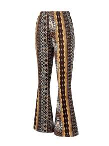 Women Retro High Waist Pants Slim Fit Casual Straight Floral Print Long Trousers