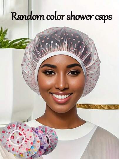 10/3pcs Reusable Waterproof Shower Cap, Bathing Cap, Kitchen Oil-Proof Dust Cap, Random Color Bathroom Shower Cap, Hair Mask Cap, Dyeing Cap, Drying Cap, Oiling Cap, Reusable PEVA Shower Cap, Cherry Print Elastic Waterproof Multi-Function Bathroom Shower Cap For Women Spa Salon, Random Color Shower Cap, Bathroom Accessories, Kitchen Anti-Oil Shower Cap, Skincare Shower Cap, Elastic Shower Cap, Printed Shower Cap