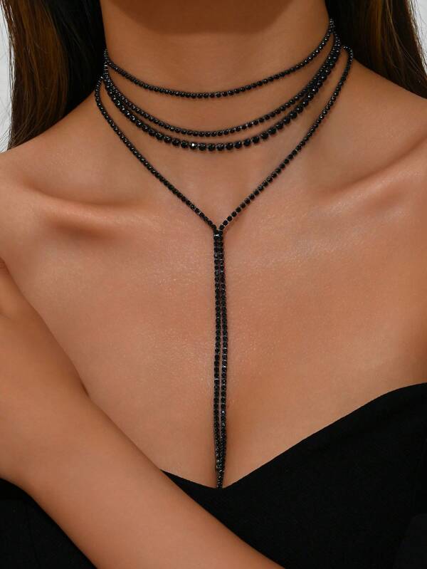 1 peça estilo luxuoso e elegante, colar com borlas multicamadas preto/branco e strass brilhantes para noivas, acessórios delicados para banquetes e casamentos, presentes criativos