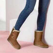 Zapato Botas casuales para mujer con interior de borrego, botones laterales y suela antiderrapante - Cafetería - Ver 1