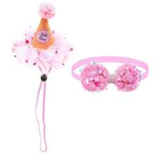 1 Set Pet Bow Tie Hat, Birthday Party Decorations, Lace Sequins Bowknot Pet Hat Set