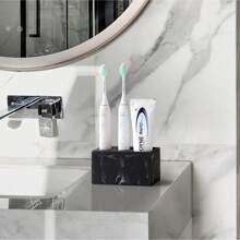 1pc Luxury Marble Pattern Toothbrush Holder - Electric Toothbrush Stand With Safety Clip, Spacious Multi-Function Storage Rack For Toothbrush And Toothpaste, Compact Countertop Bathroom Organizer, Perfect For Bathroom Countertop, Essential Bathroom Accessory, Maintain Hygiene, Home Bathroom Decor, Autumn Decor, Back To School - Multicolor - View 13