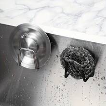 Stainless Steel No-Drill Wall-Mounted 1-Piece Sponge Holder Dual-Hook Design For Sponges And Utensils + 1 OPP Bag Keeps Surfaces Clean Kitchen Organization, Bathroom Storage Stylish Design, Space-Saving Easy To Clean, Sturdy Construction Wall-Mounted Storage, Home Organization Kitchen Enthusiasts - Silver - View 5