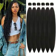 1/3/6 Packungen Schwarze Flechthaarsträhnen aus vorgespanntem knotenlosem Kanekalon für Boxzöpfe, langgestreckte, gerade synthetische Flechthaarverlängerung für knotenlose Zöpfe