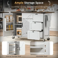 K&K 54.5" Farmhouse Kitchen Island With Power Outlet, Kitchen Storage Island  With Internal Storage Rack, Drop Leaf, Spice Rack, Rolling Kitchen Cart On Wheels, For Home, Kitchen And Dining Room,White - Nhiều màu - Xem 7
