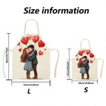 1pc Romance, Couple, Husband And Wife, Valentine's Day 3D Pattern Linen Apron For Home Cooking, Kitchen Wear, And Cooking Enthusiasts