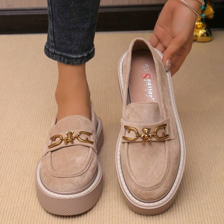 Giày lười đế xuồng đế tròn cho nữ - Màu Khaki - Xem 1