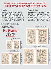 2 piezas Láminas decorativas sin marco con estampado de planta - Multicolor - Ver 2