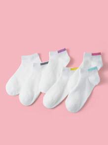 6 双彩色高跟女式白色袜子，透气吸汗