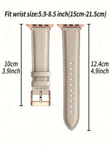 Compatible With Apple Watch Bands, Apricot Comfortable Soft Classic Style Premium Grain Leather Watch Strap Suitable For Apple Watch Ultra 3 2 1 Series S10 S9 S8 S7 S6 S5 S4 S3 S2 S1, Business Fashion Unisex 38mm 40mm 41mm 42mm 44mm 45mm 46mm 49mm, New Global Bestseller - Apricot - View 3