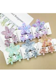 1 件/6 件/12 件花卉印花可爱休闲 ABS 塑料发夹，时尚发饰，适合海滩、旅行、甜美、清新夏季发夹发夹