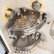 1 Piece Bathroom Storage Patch/Suction Cup Triangle Storage Rack Toilet Supplies Storage Punch-Free Wall-Mounted Bathroom Rack