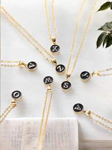 Colgante minimalista de esmalte con inicial para hombre y mujer, collar con colgante de A-Z blanca, letra del alfabeto, personalizado, regalo de joyería - Negro - Ver 2