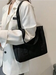 Duża pojemność płócienna torba typu tote, swobodna torba na zakupy w stylu college'u, uniwersalna torba na ramię, ulepszona torba płócienna