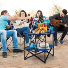 Homasis 2-Tier Foldable Camping Table W/ Carrying Bag 4 Cup Holders For BBQ Camping