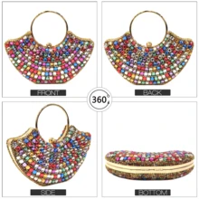 venuschan 手柄全钻设计女士手提包小钻石金属按扣晚宴包派对婚礼手提包女士手拿包