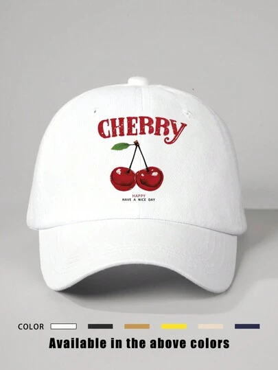 1 Pc Cherry Print Adjustable Baseball Cap, Outdoor Sun Protection Casual Hat Suitable For Spring, Autumn, Travel, Beach, Y2K Style Youth Cap