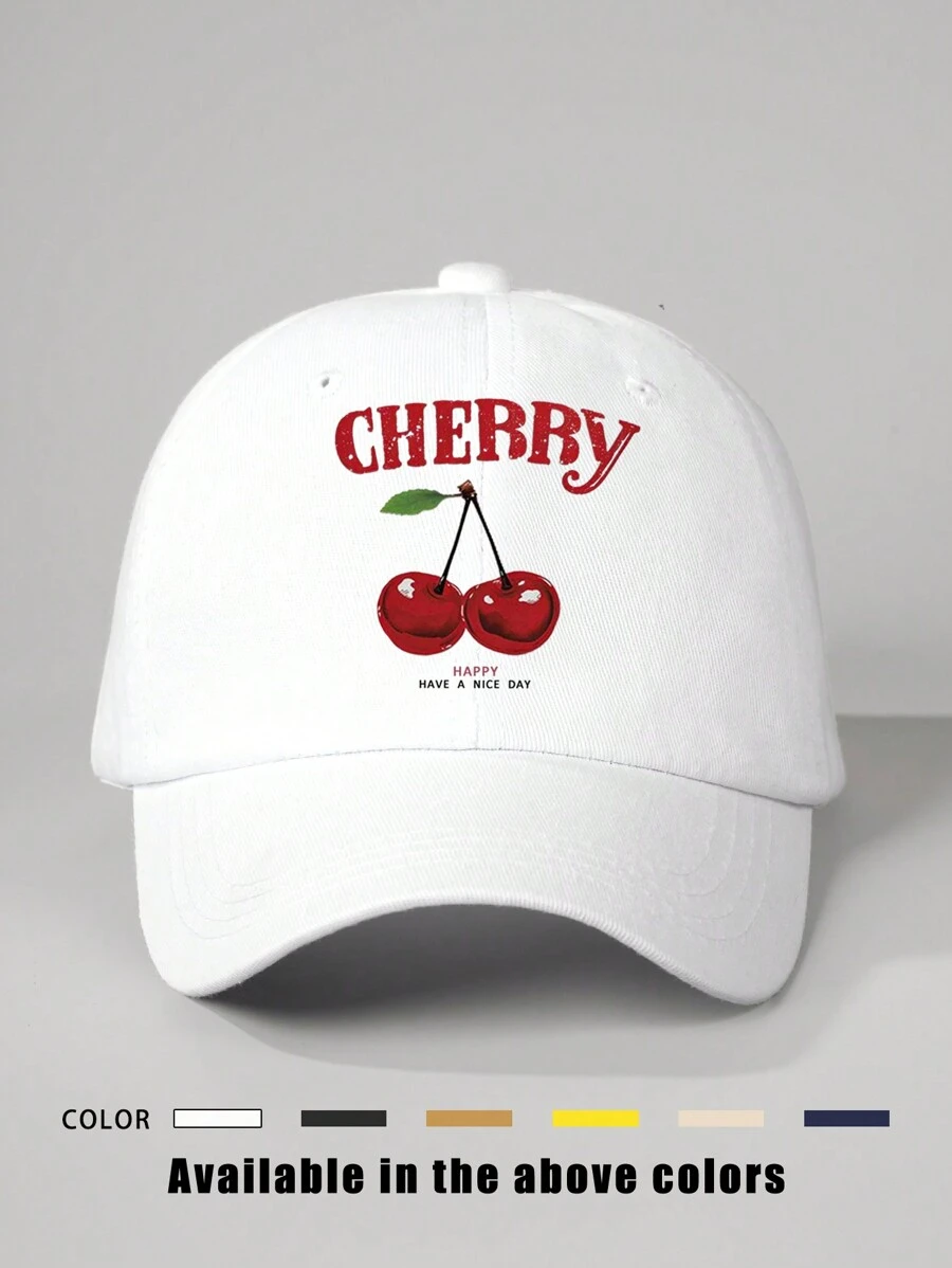 1 Pc Cherry Print Adjustable Baseball Cap, Outdoor Sun Protection Casual Hat Suitable For Spring, Autumn, Travel, Beach, Y2K Style Youth Cap - Baseball Cap - View 1