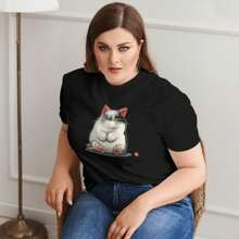 Japanese Cat T Shirt For Women'S, Casual Fashion Round Neck T-Shirt Shirt Tops