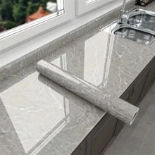 1 卷大理石灰色极简主义乙烯基壁纸，简洁干净的风格，适用于清新的橱柜、餐桌、厨房和各种场合 - 淺灰色 - 查看 9