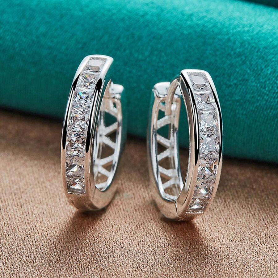 Boucles d'oreilles rondes en zircone plaquées argent sterling 925 pour femmes, bijoux de mode pour mariage et fête