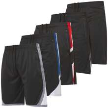 Mens 5 Pack Athletic Running Shorts, Basketball Gym Workout Shorts For Men With Zippered Pockets - 什錦黑色套裝 - 查看 1