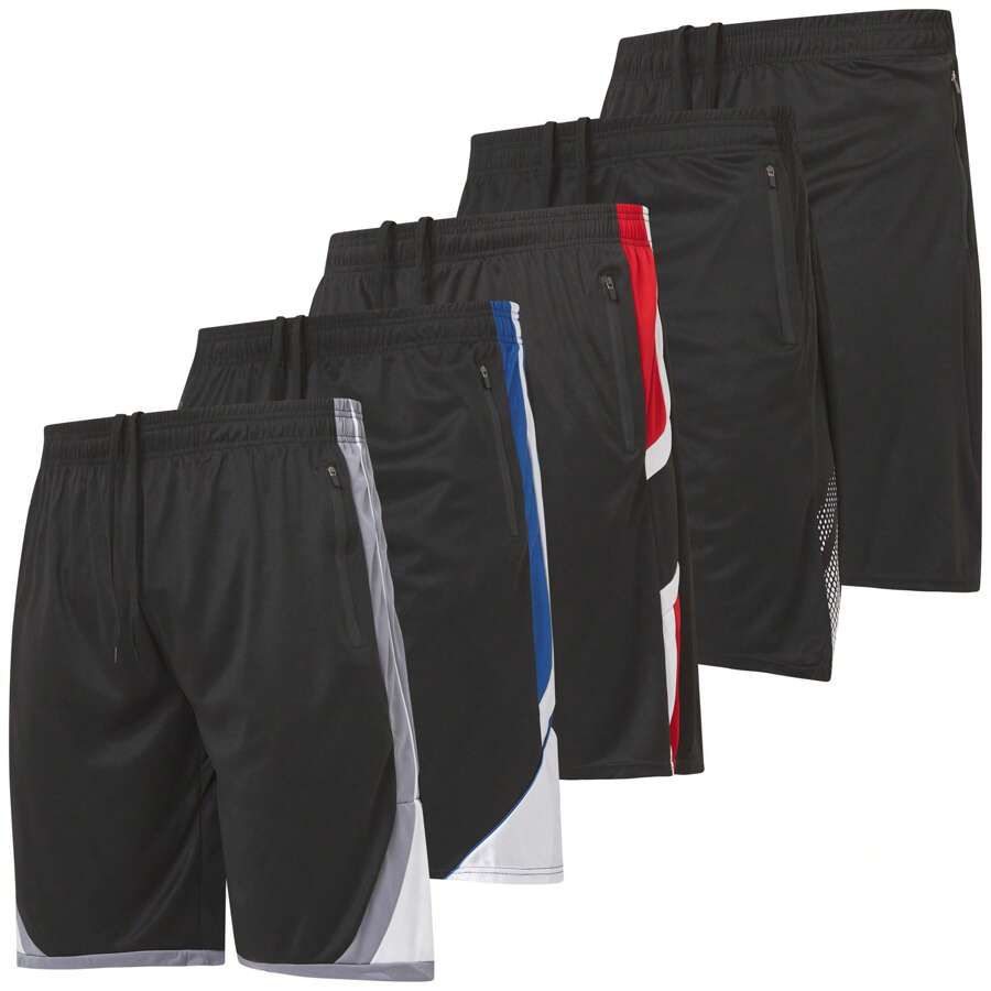 Mens 5 Pack Athletic Running Shorts, Basketball Gym Workout Shorts For Men With Zippered Pockets - 什錦黑色套裝 - 查看 1
